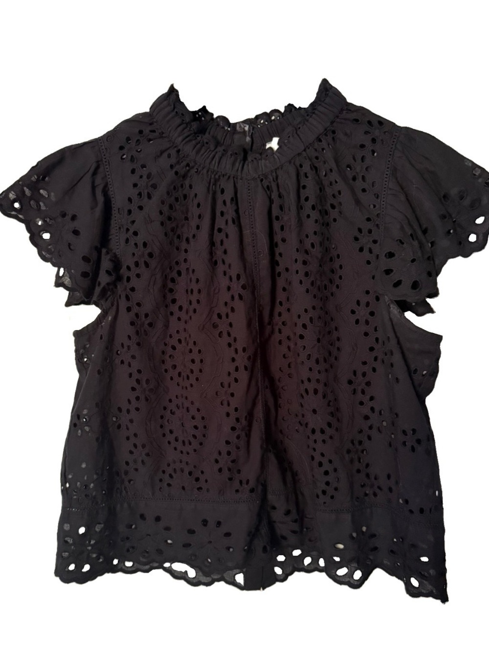 Jennifer & Grace Black Eyelet Short Sleeve Tunic Top L